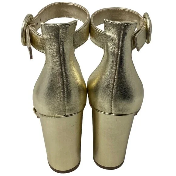 NEW Marc Fisher Magali Heel Size 5.5 M Leather Open Toe Shoe Ankle Strap Gold - Picture 8 of 12